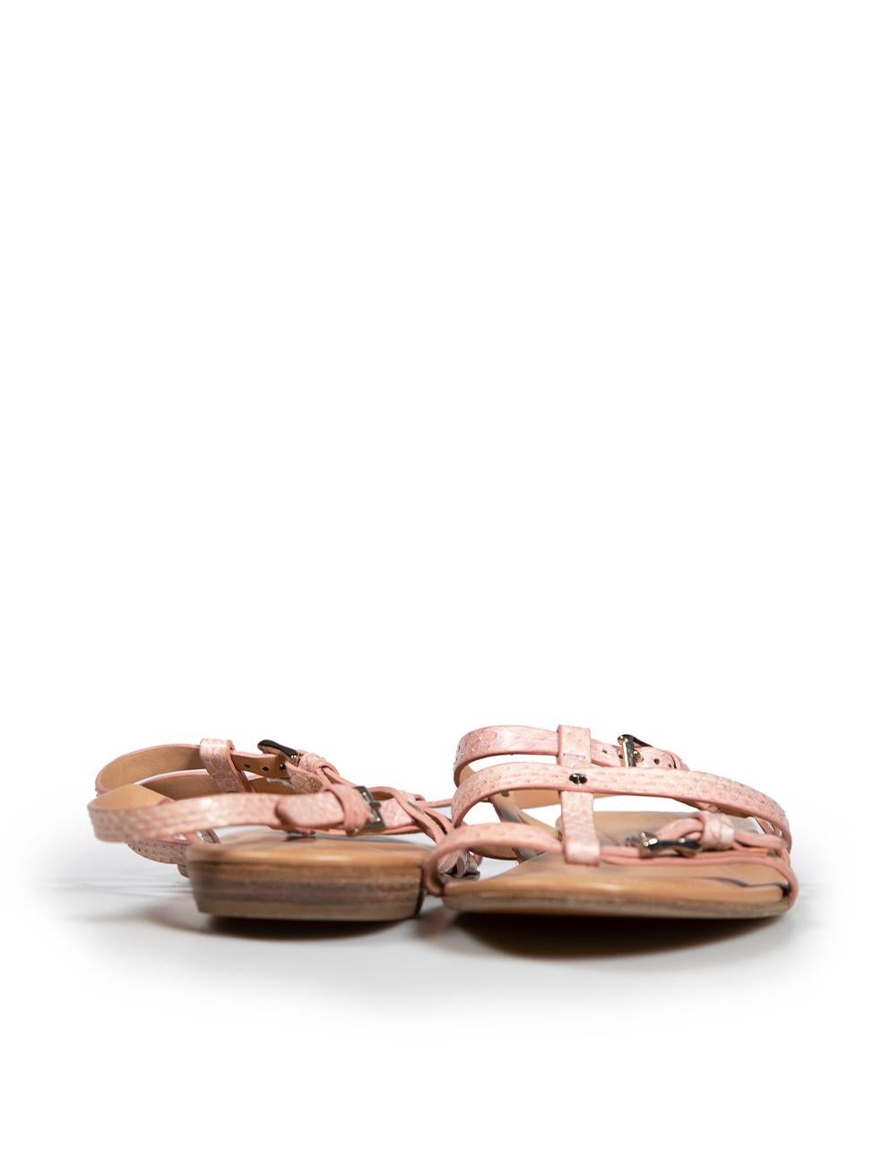Tod's Pink Snakeskin Leather Buckle Strap Sandals Size IT 38 In Good Condition For Sale In London, GB