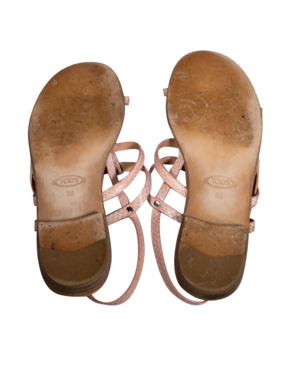 Women's Tod's Pink Snakeskin Leather Buckle Strap Sandals Size IT 38 For Sale