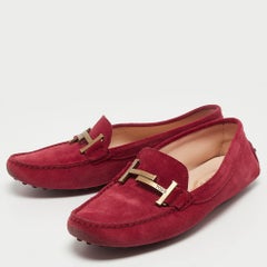 Tod's Pink Suede Double T Buckle Loafers Size 39