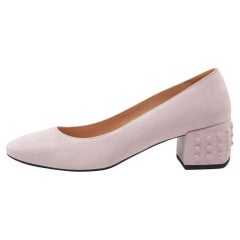 Tod's Pink Suede Studded Block Heel Pumps Size 37.5