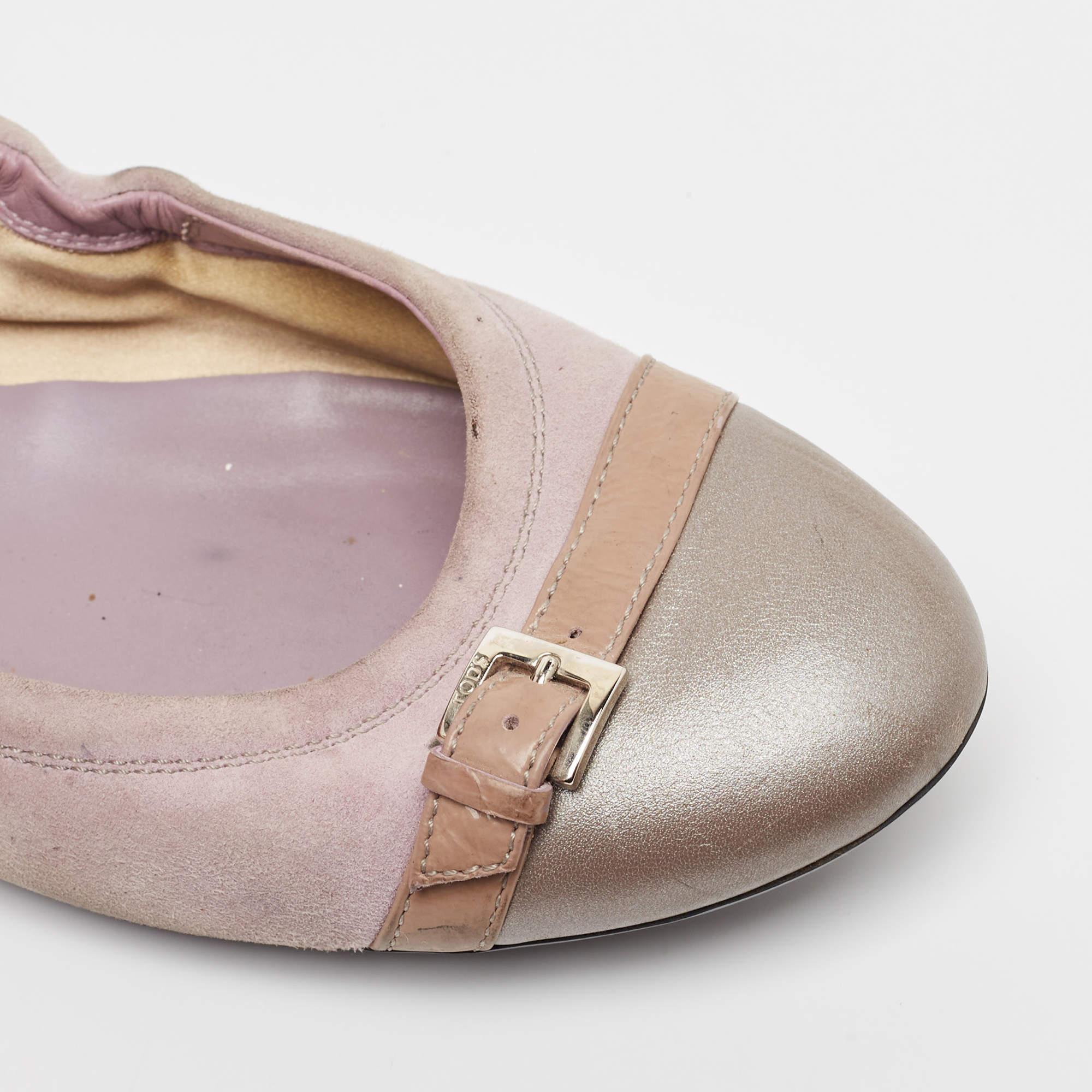 Tod's Purple Leather and Suede Scrunch Ballet Flats Size 40.5 For Sale 2