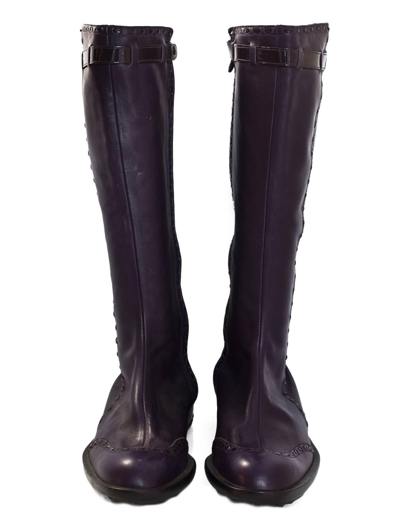 Black TOD's Purple Leather Boots Sz 38.5