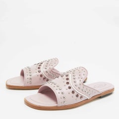 Tod's Purple Leather Crystal Embellished Flat Slides Size 37.5