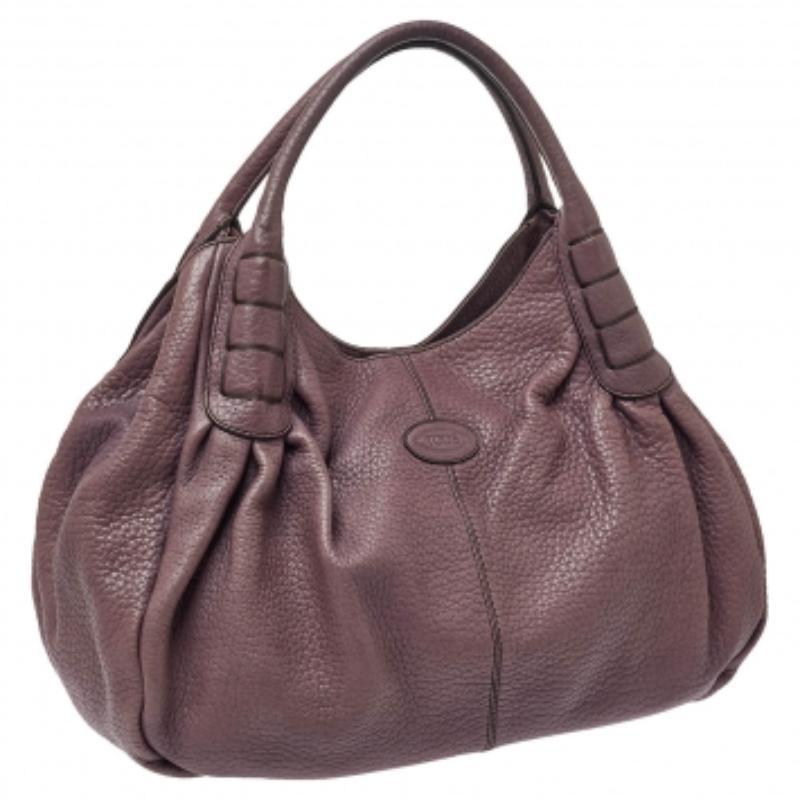 Women's Tod's Purple Leather Ivy Sacca Media Hobo For Sale