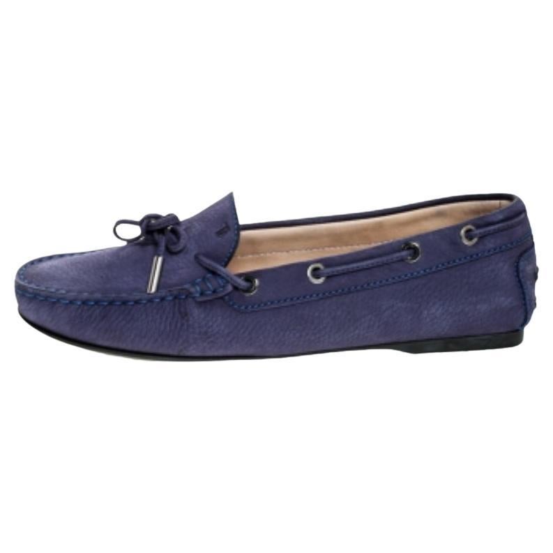 Tod's Purple Nubk Leather Bow Gommino Loafers Size 38.5