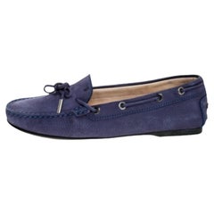 Tod`s Purple Nububk Leather Bow Gommino Loafers Size 38.5