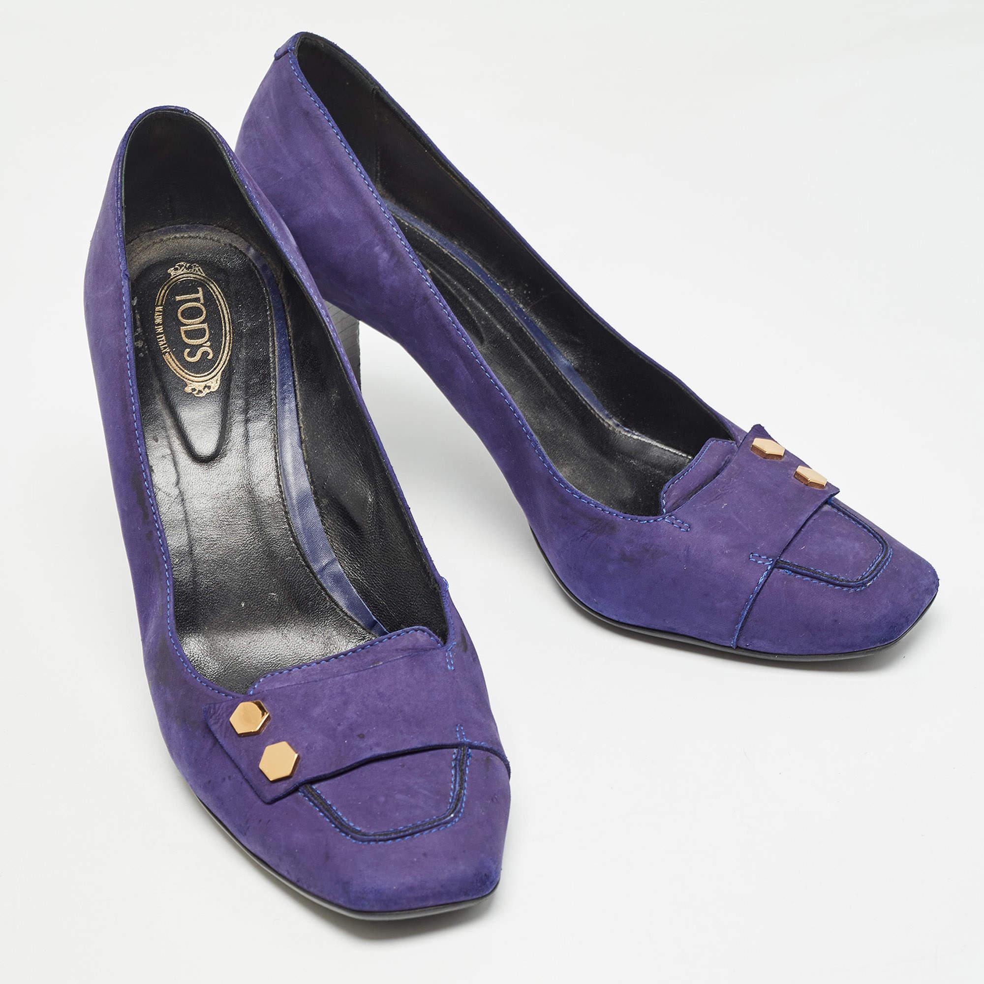 Women's Tod's Purple Nubuck Leather Square Toe Pumps Size 41 For Sale