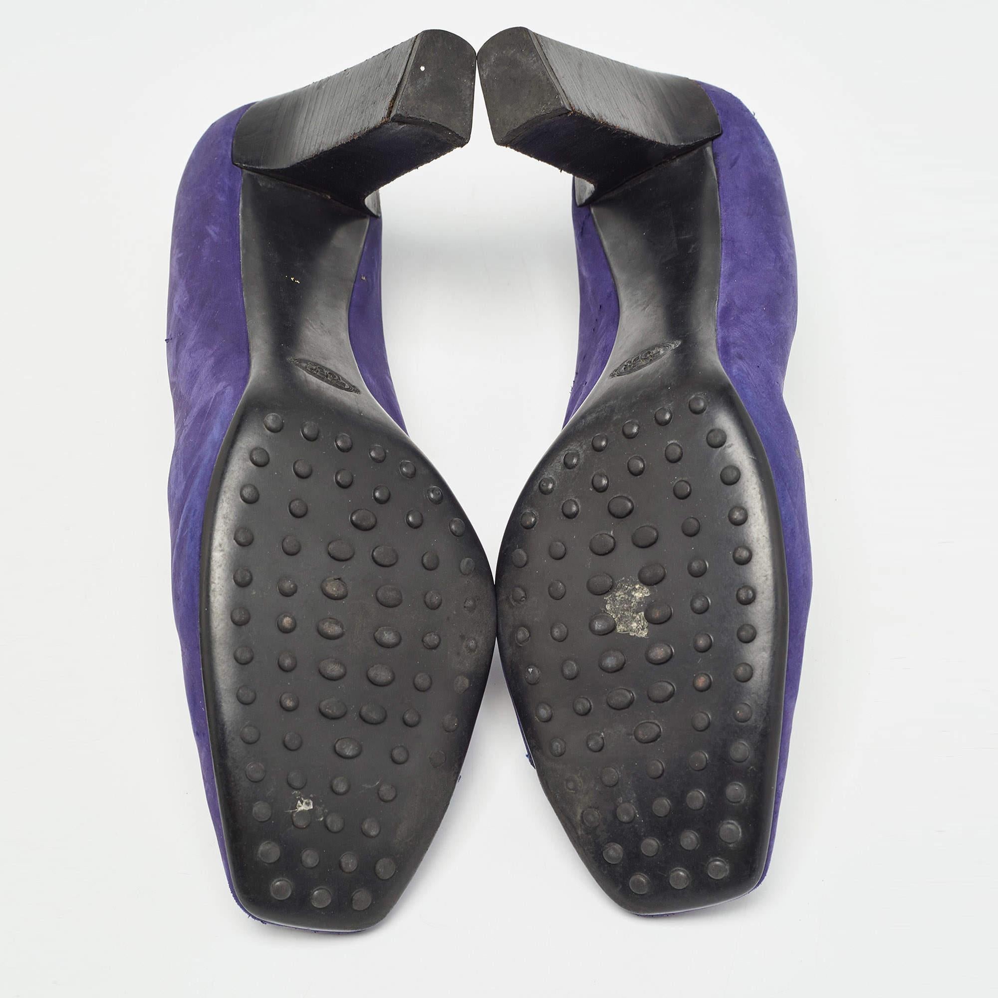 Tod's Purple Nubuck Leather Square Toe Pumps Size 41 For Sale 2