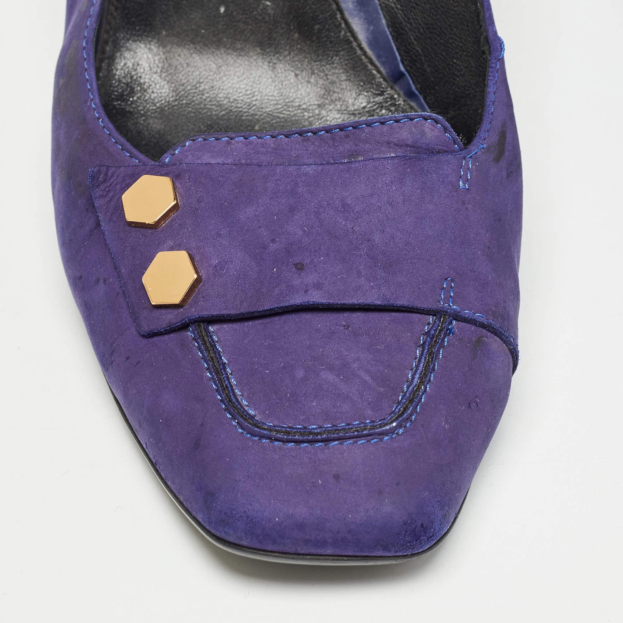 Tod's Purple Nubuck Leather Square Toe Pumps Size 41 For Sale 3