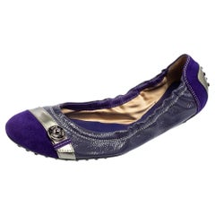 Tod's Purple Patent Leather Cap Toe Buckle Detail Scrunch Ballet Flats Size 41