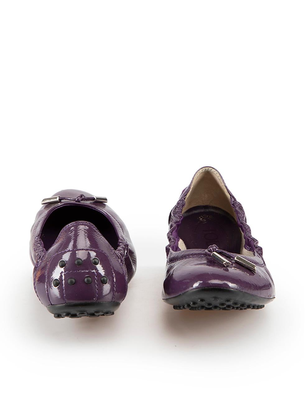 Tod's Purple Patent Leather Driving Shoes Size IT 37.5 In Good Condition For Sale In London, GB