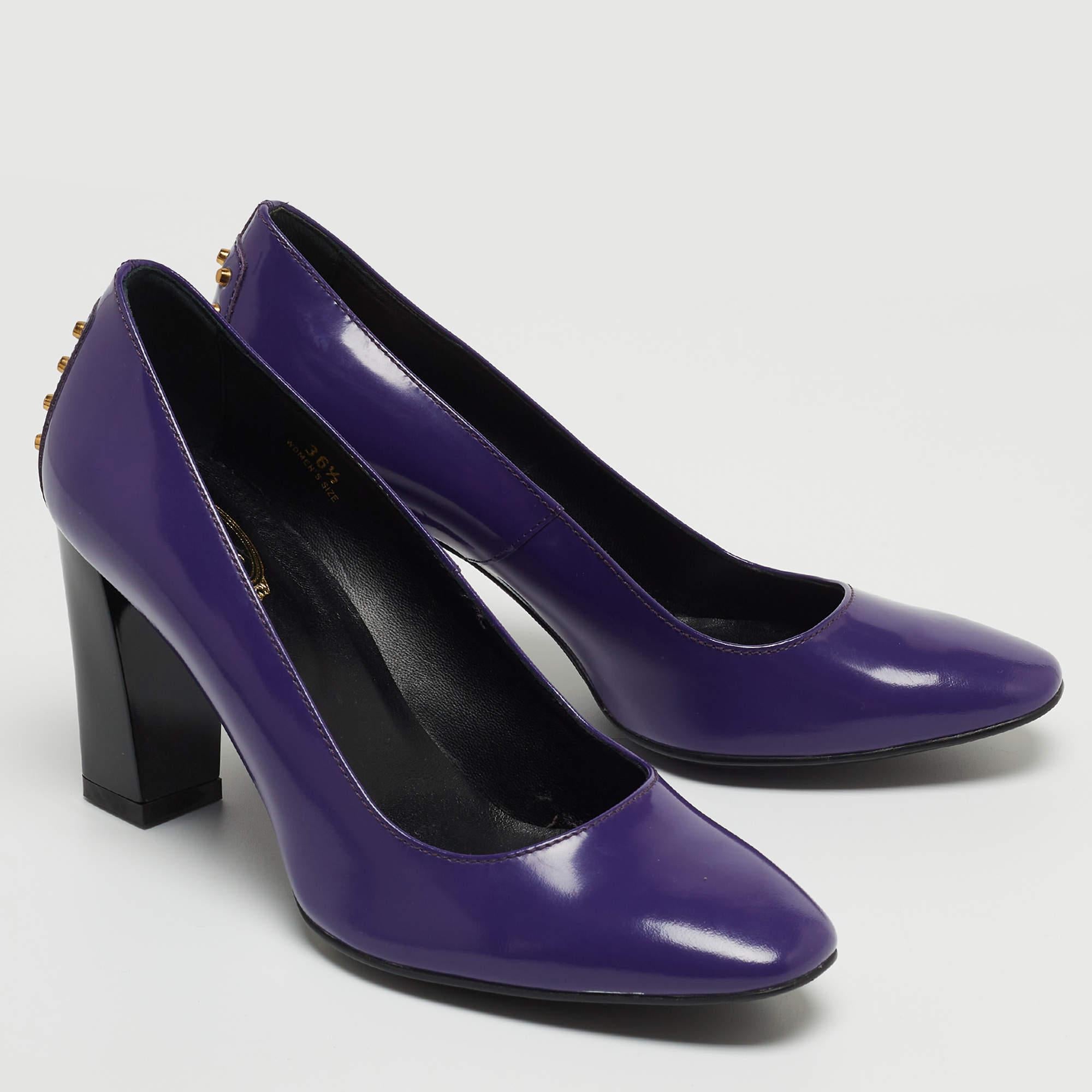 Women's Tod's Purple Patent Leather Studded Block Heel Pumps Size 36.5