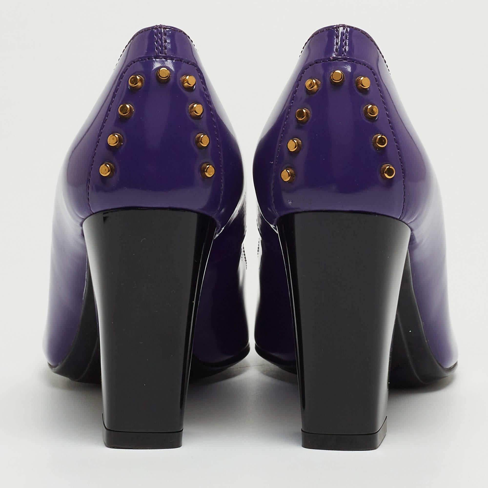 Tod's Purple Patent Leather Studded Block Heel Pumps Size 36.5 1
