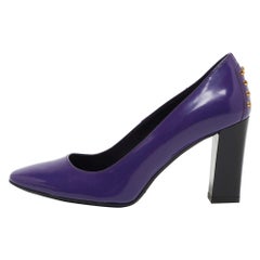 Tod's Purple Patent Leather Studded Block Heel Pumps Size 36.5