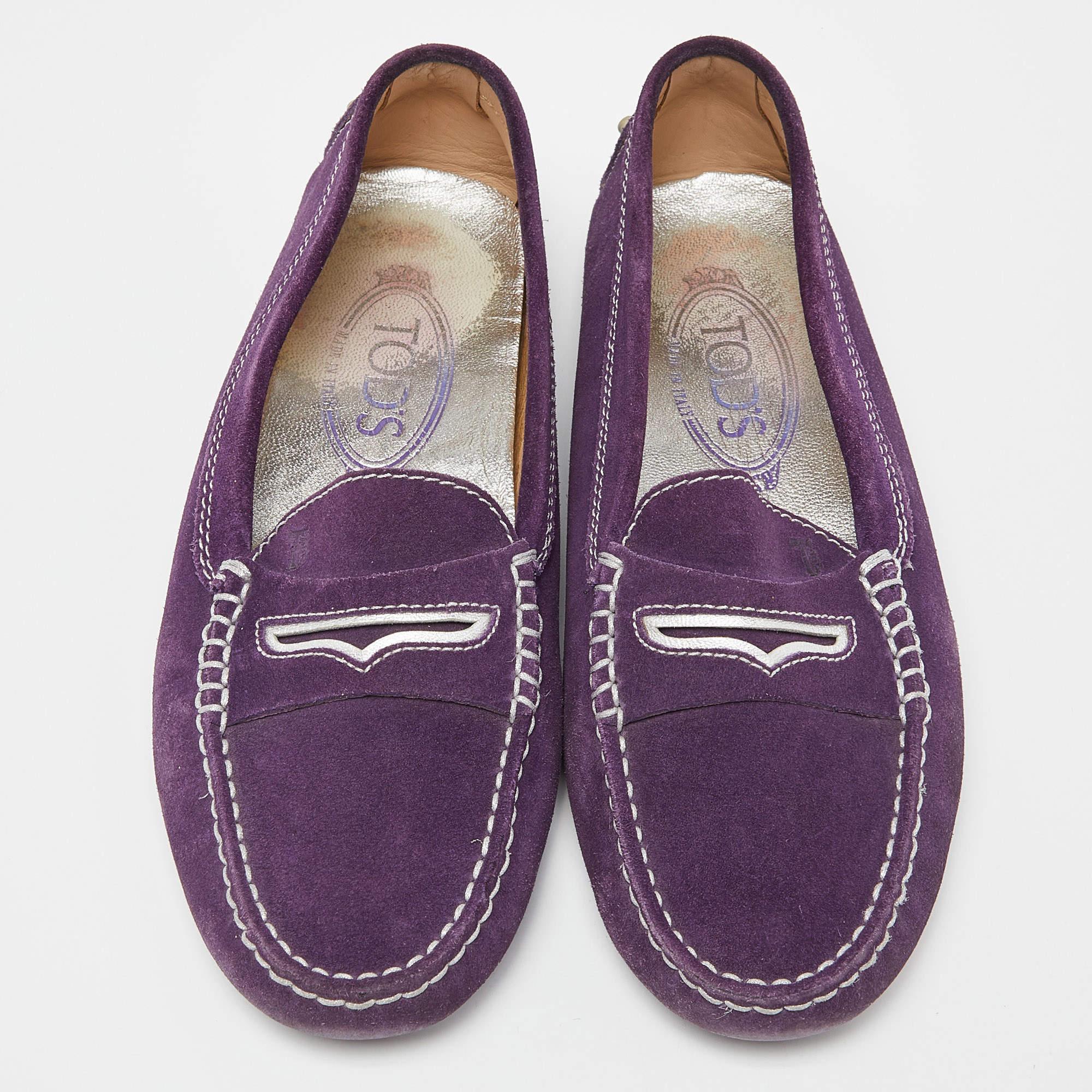 Black Tod's Purple Suede Gommino Penny Slip On Loafers Size 36 For Sale