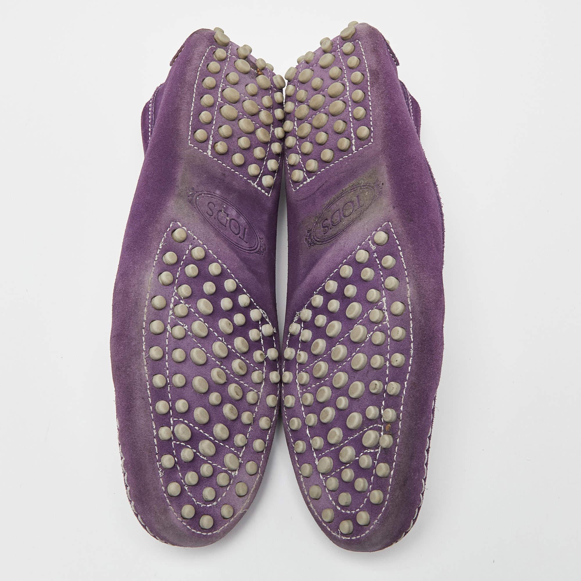 Tod's Purple Suede Gommino Penny Slip On Loafers Size 36 For Sale 1