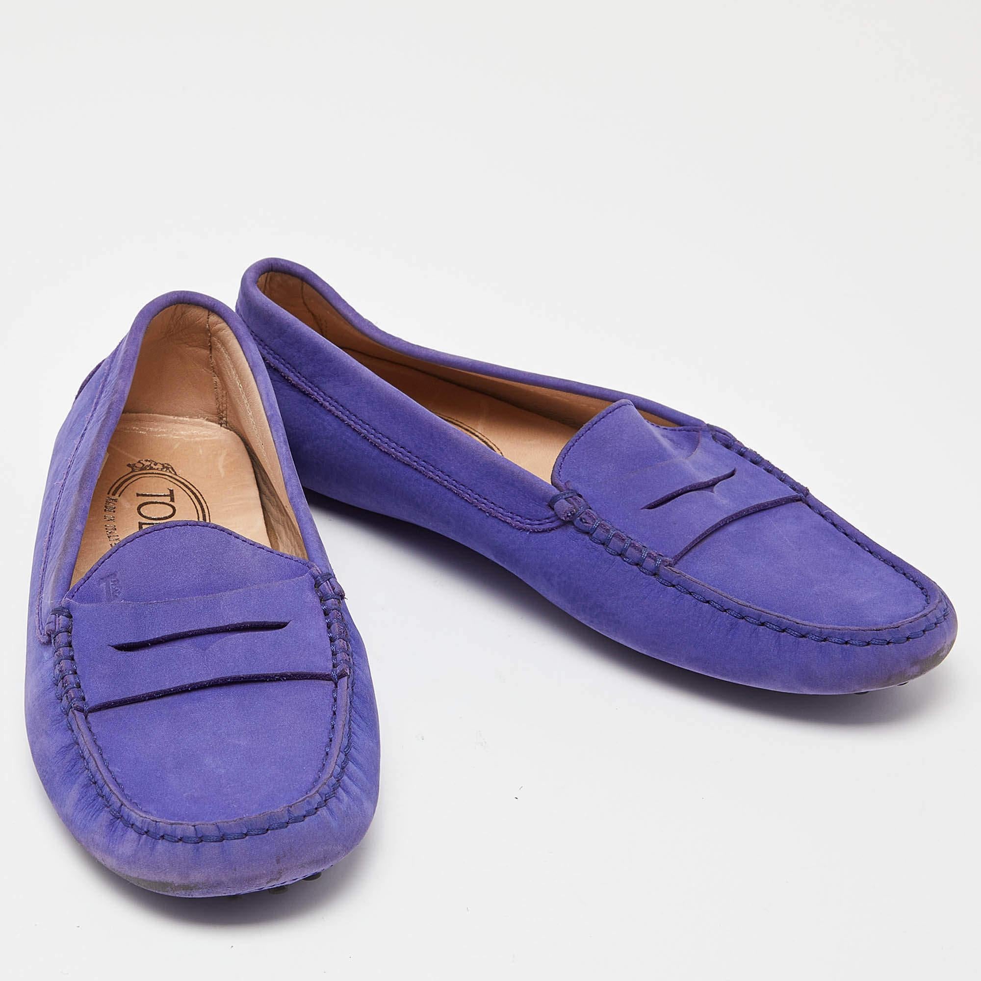 Women's Tod's Purple Suede Penny Slip On Loafers Size 36 For Sale