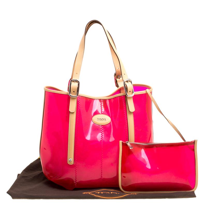 Tod's Red/Beige PVC and Leather Tote 7