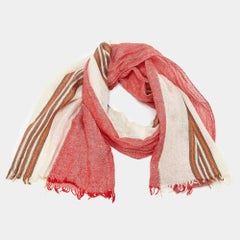 Tod's Red/Cream Striped Linen & Cashmere Scarf