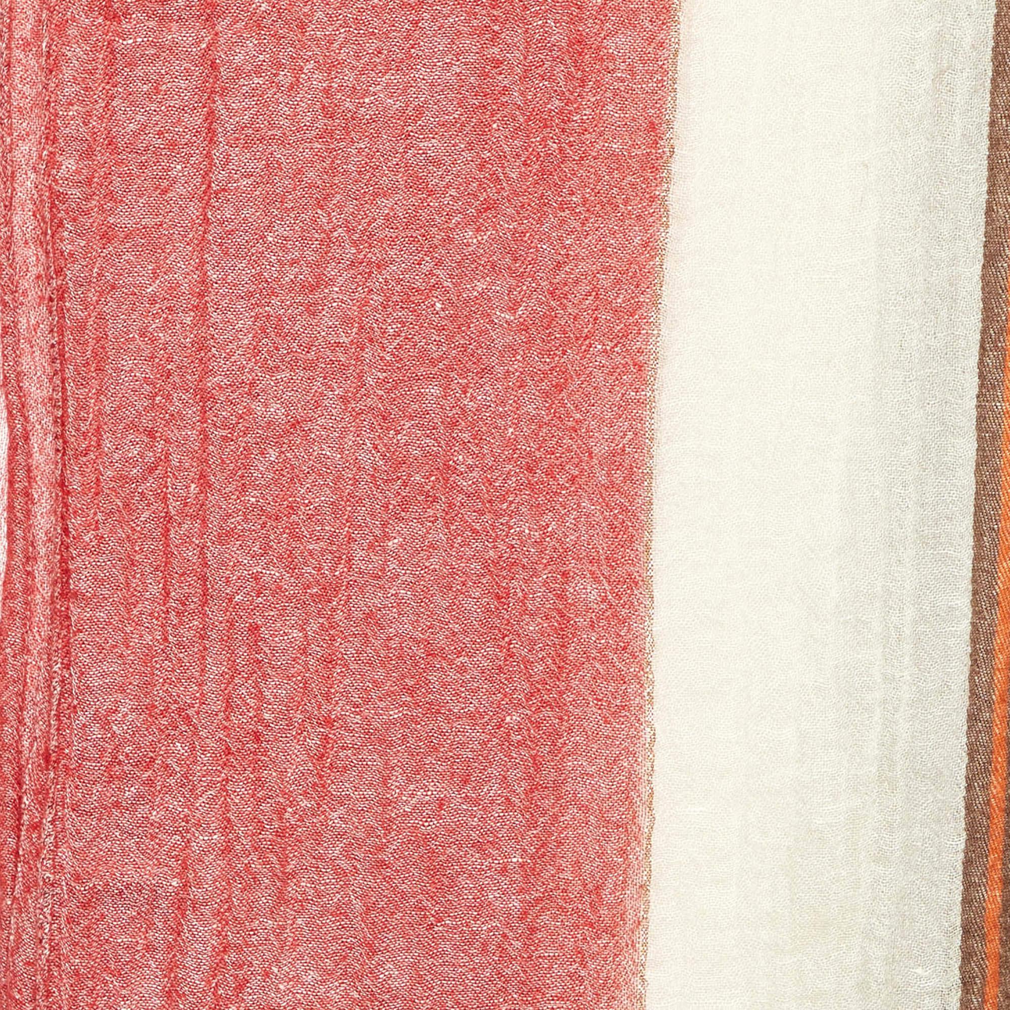 Pink Tod's Red/Cream Striped Linen & Cashmere Scarf For Sale
