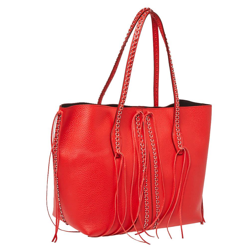 Tod's Red Leather ANJ Rings Shopper Tote In Excellent Condition For Sale In Dubai, Al Qouz 2