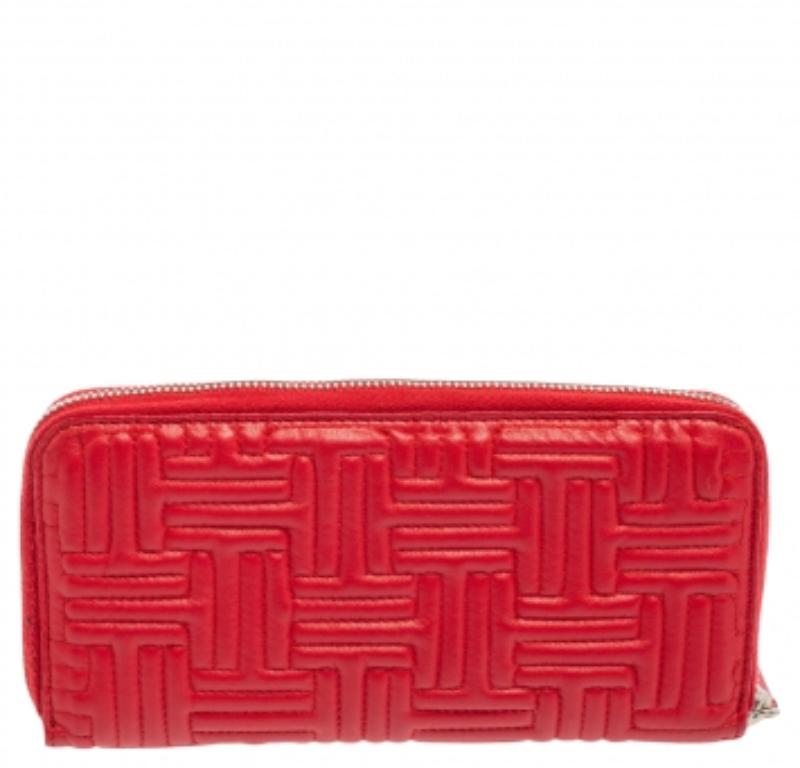 Tod's Red Leather Double T Zip Around Continental Wallet For Sale 1