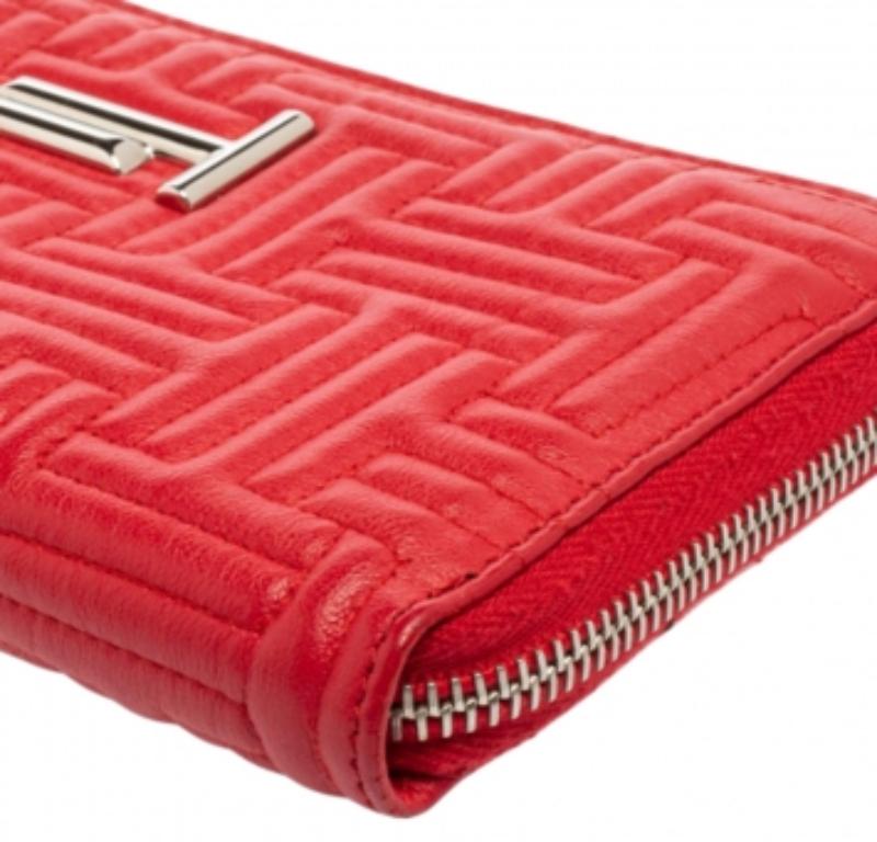 Tod's Red Leather Double T Zip Around Continental Wallet For Sale 4