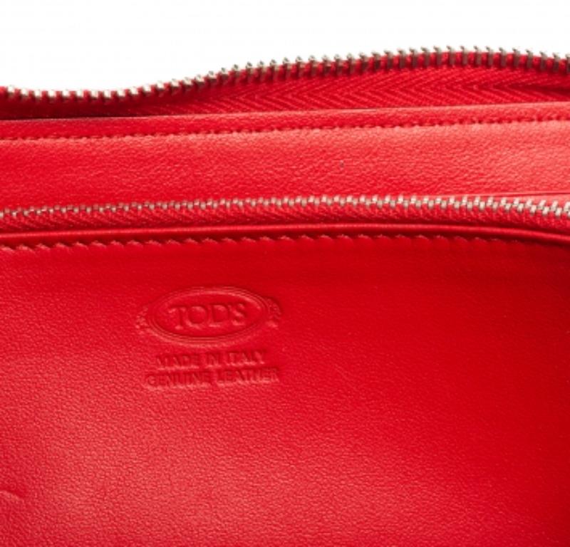 Tod's Red Leather Double T Zip Around Continental Wallet For Sale 5