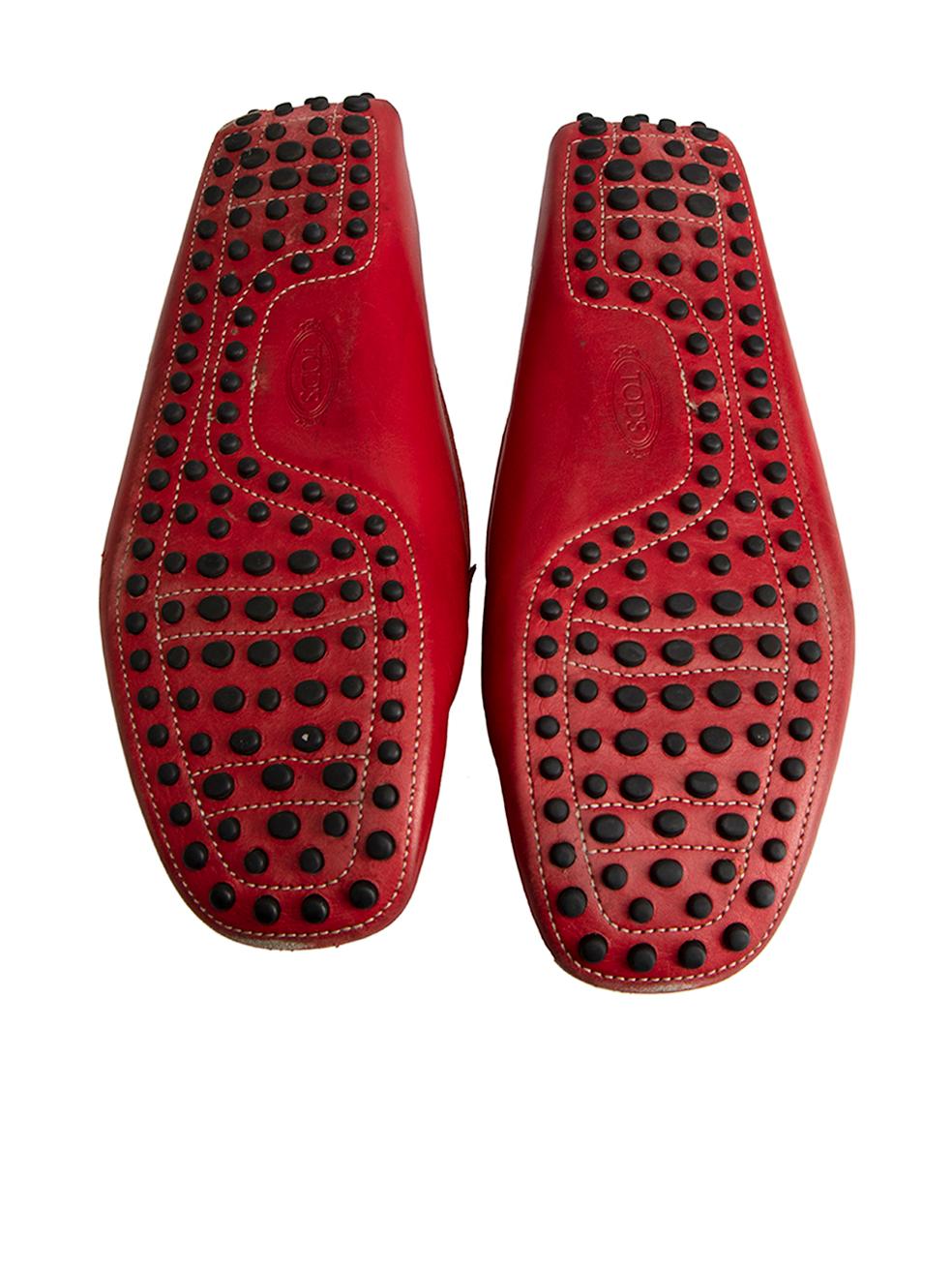 Women's Tod's Red Leather Fringed Driving Moccasins Size IT 38 For Sale