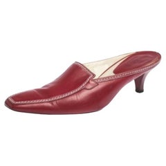 Tod's Red Leather Loafer Slide Kitten Heel Mules Size 37