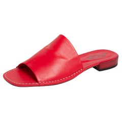 Tod's Red Leather Slide Sandals Size 39