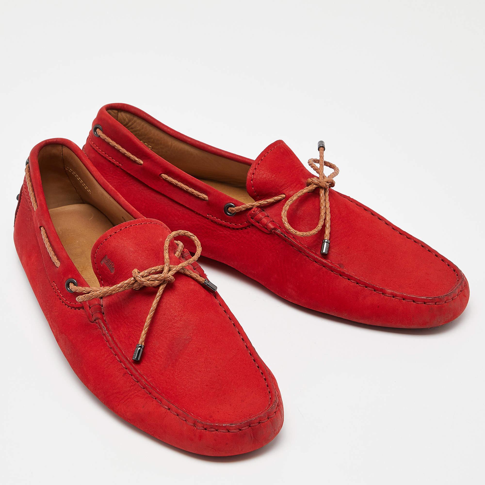 Men's Tod's Red Nubuck Leather Bow Slip On Loafers Size 43 For Sale
