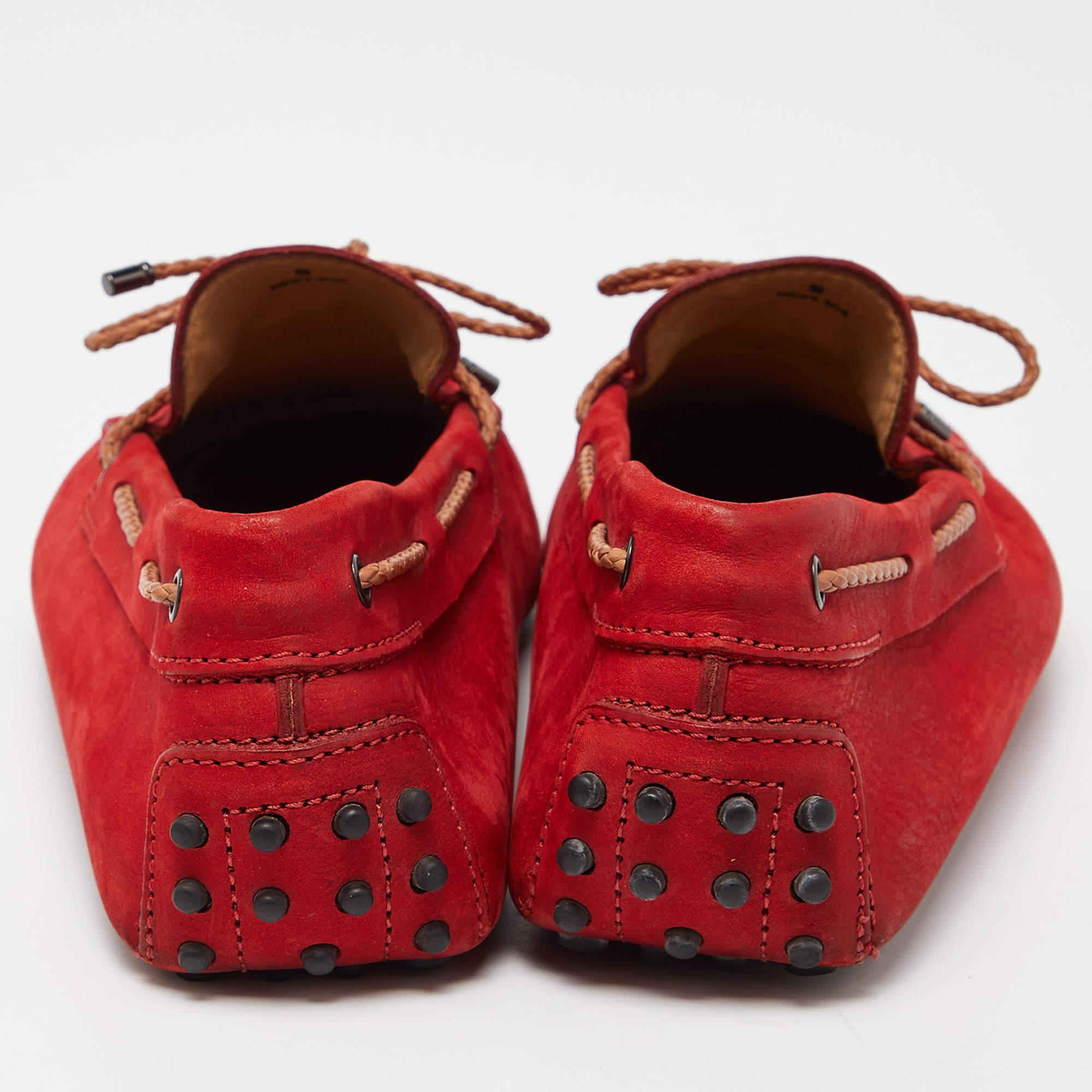 Tod's Red Nubuck Leather Bow Slip On Loafers Size 43 For Sale 1