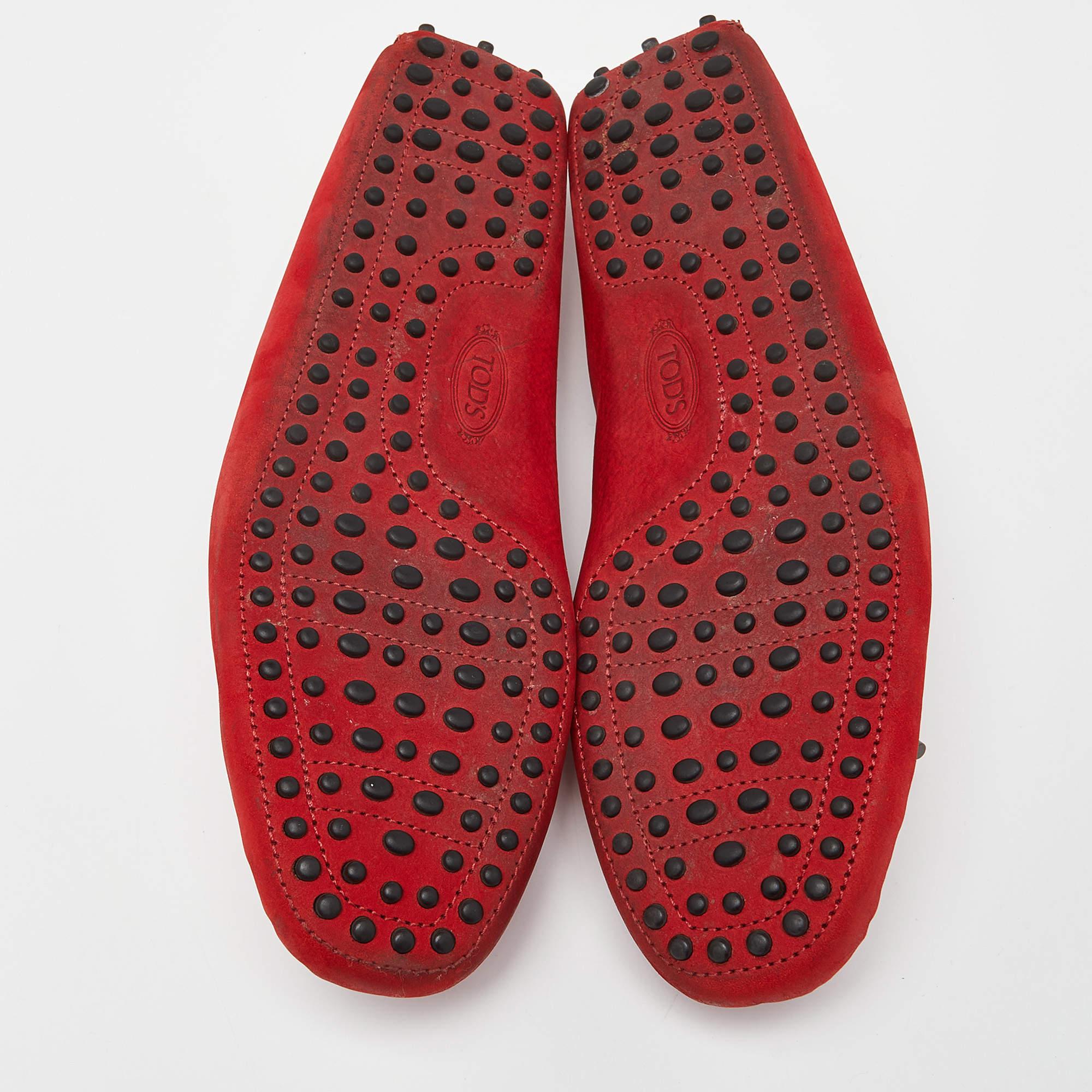 Tod's Red Nubuck Leather Bow Slip On Loafers Size 43 For Sale 2