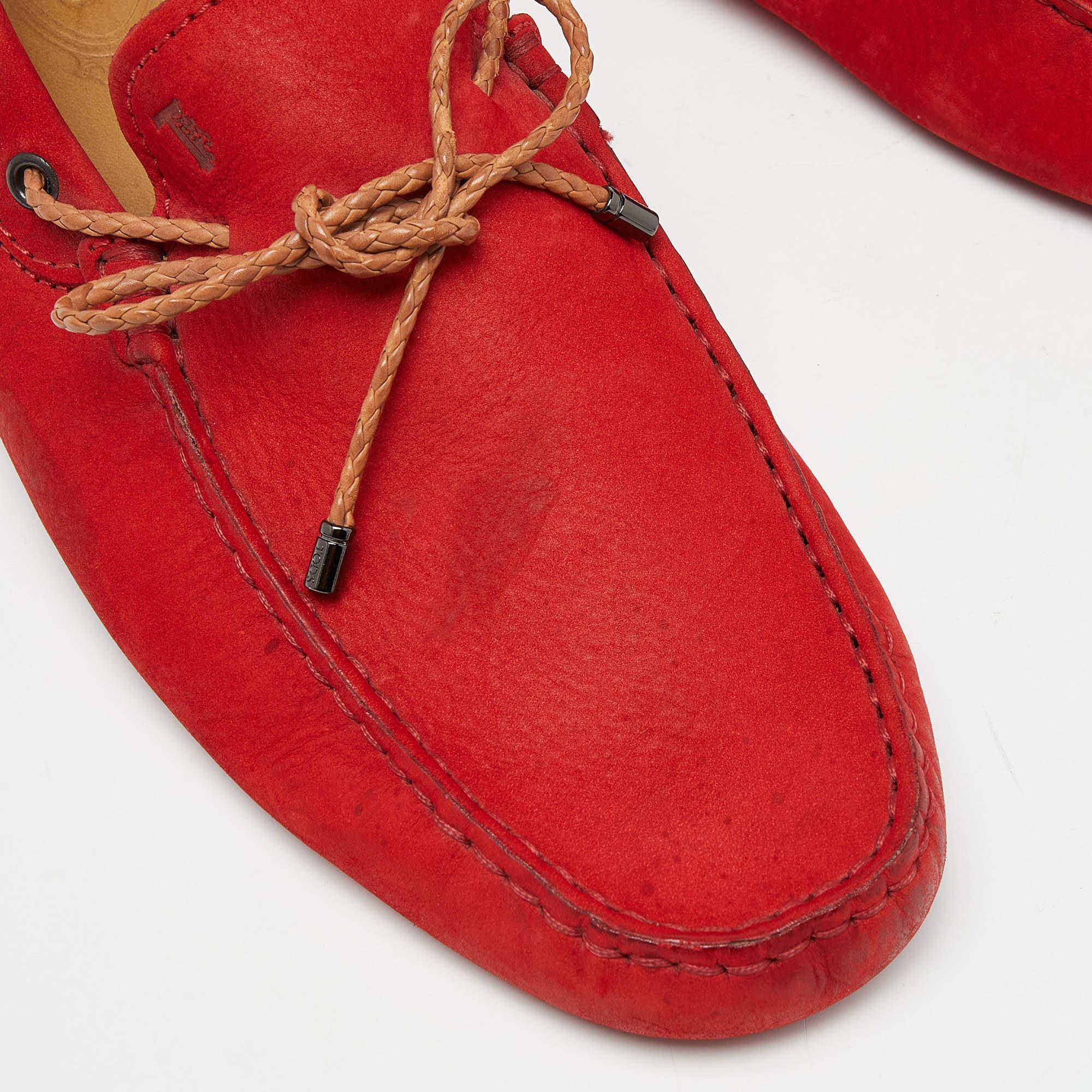 Tod's Red Nubuck Leather Bow Slip On Loafers Size 43 For Sale 3