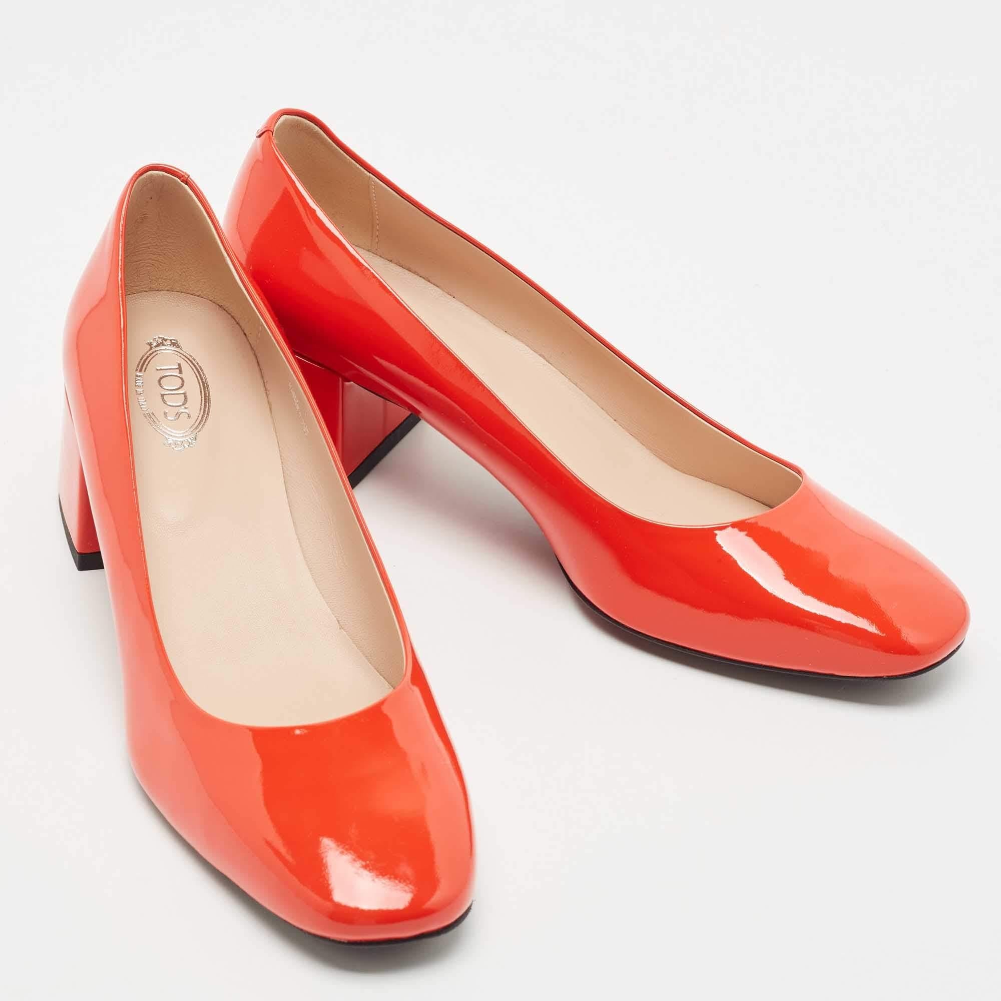 Tod's Red Patent Leather Block Heel Pumps Size 38.5 1