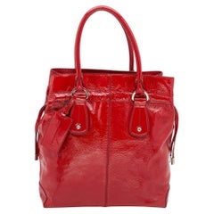 Tod's Red Patent Leather Drawstring Tote