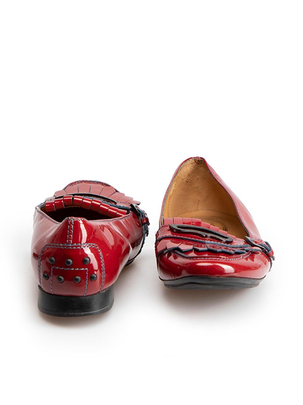 Tod's Red Patent Leather Driving Loafers Size IT 38.5 In Good Condition For Sale In London, GB