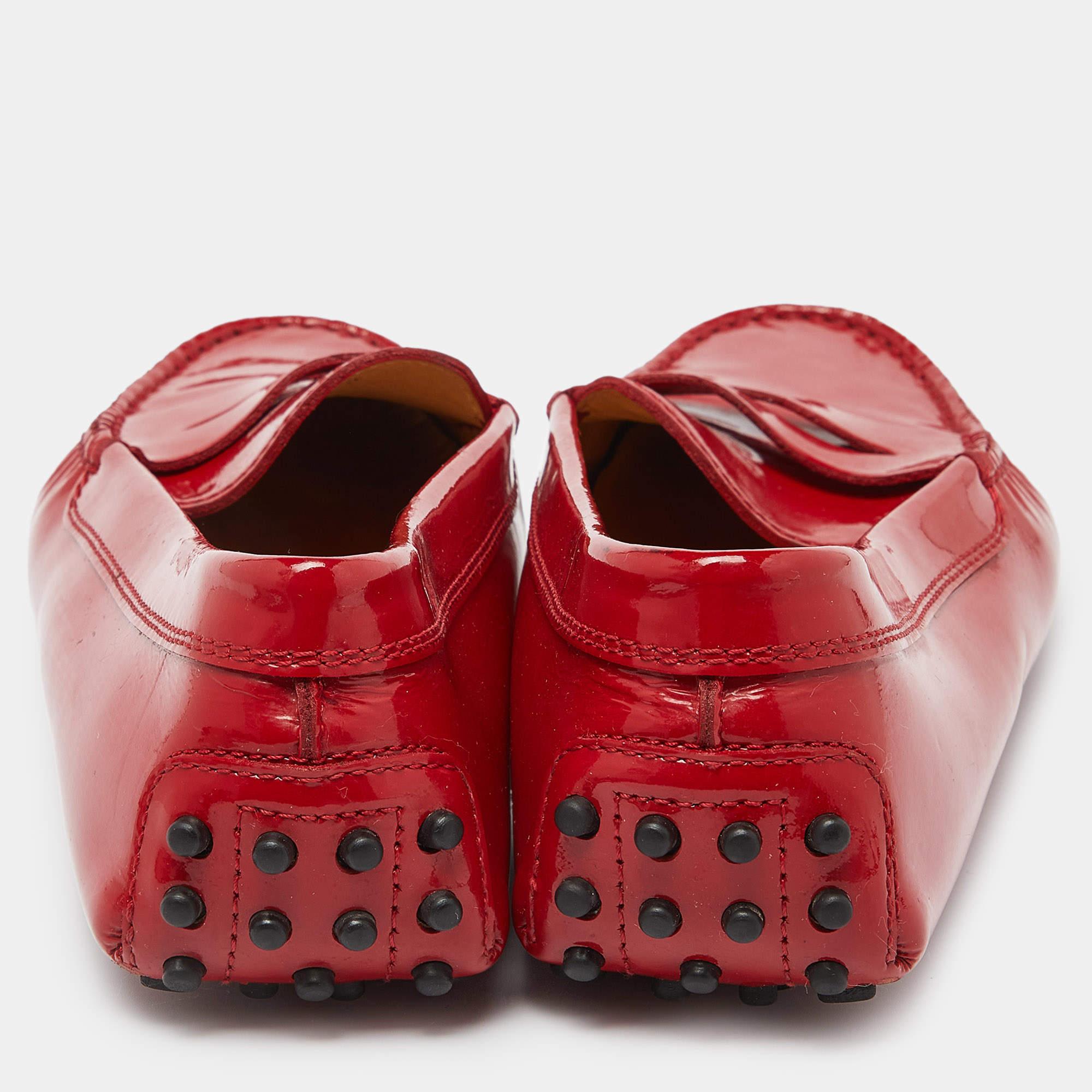 Tod's Red Patent Leather Penny Slip On Loafers Size 36.5 For Sale 1