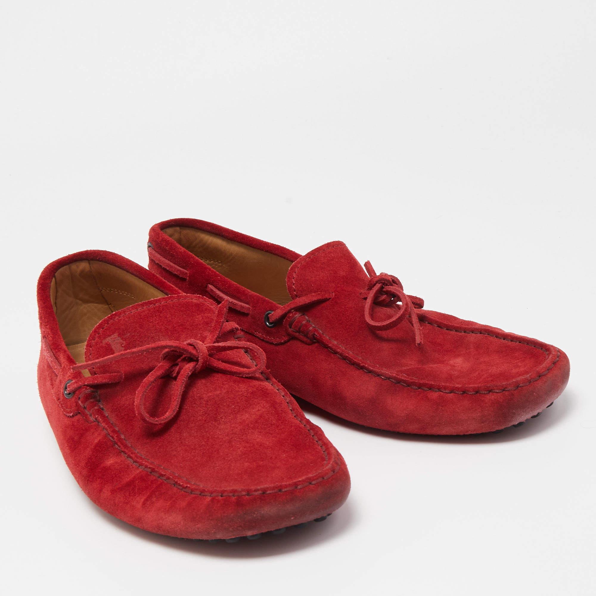 Men's Tod's Red Suede Bow Detail Driving Loafers Size 42.5 For Sale