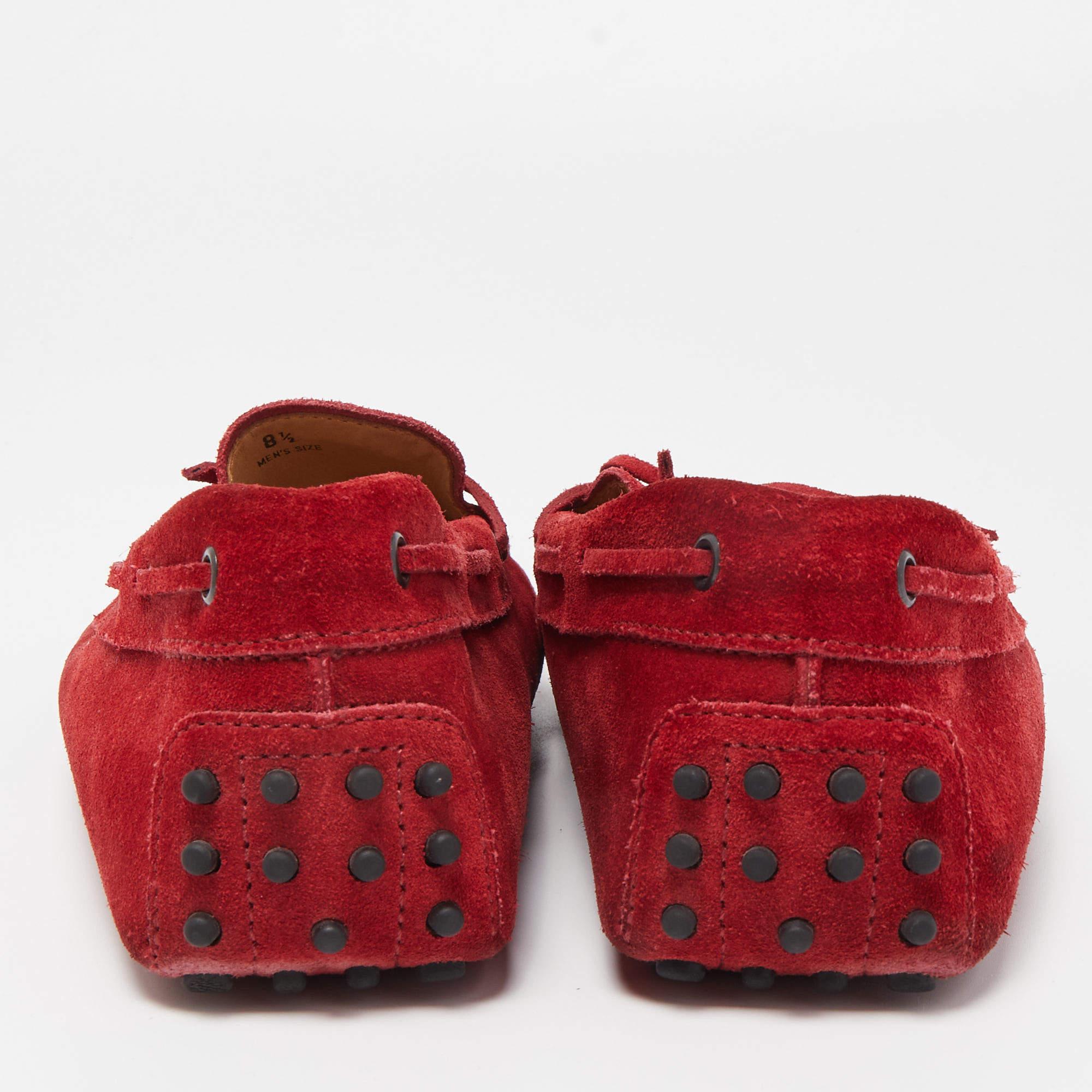 Tod's Red Suede Bow Detail Driving Loafers Size 42.5 For Sale 1
