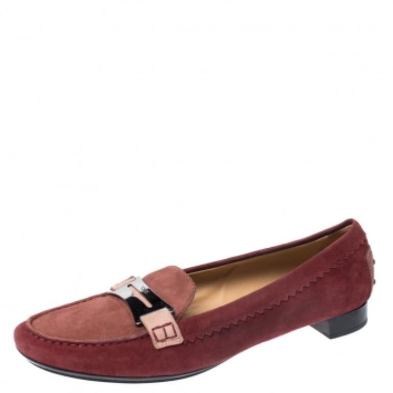 Marron Tod's - Penny Loafers en daim rouge - Taille 40 en vente