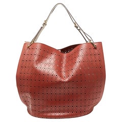 Tod's Red/White Laser Cut Leather Medium Flower Tote