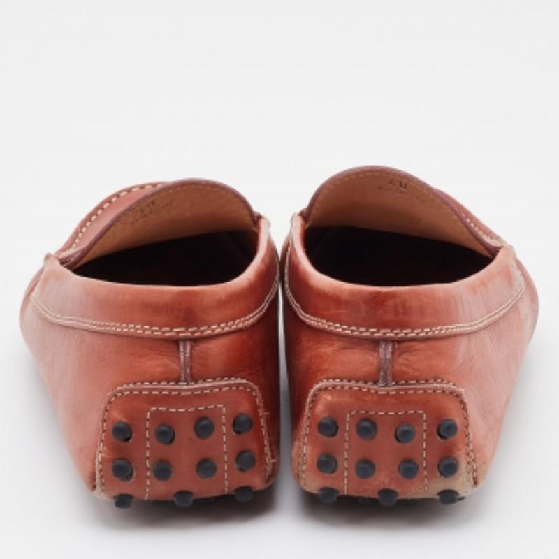 Tod's Rust Orange Leather City Gommino Slip On Loafers Size 40 For Sale 1