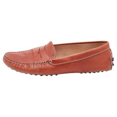 Tod's Rust Orange Leather City Gommino Slip On Loafers Size 40