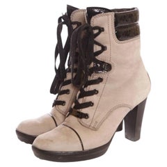 Tod's, sand coloured suede platform lace boots