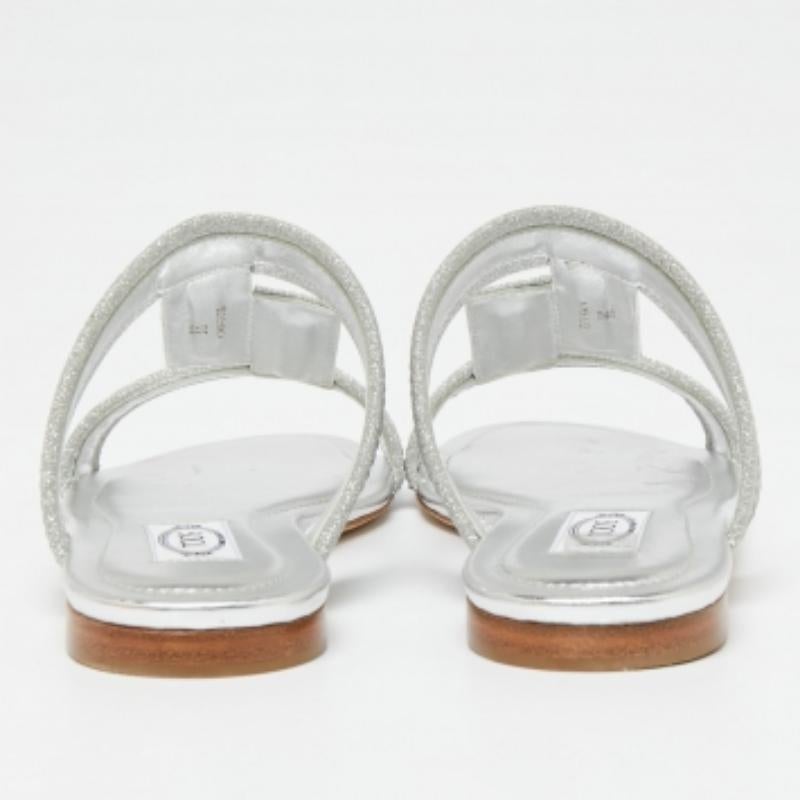 Tod's Silver Glitter Double T Strap Flat Slides Size 36 For Sale 2