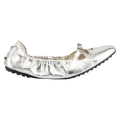 Tod's Silver Leather Cut-Out Driving Flats Size EU 39