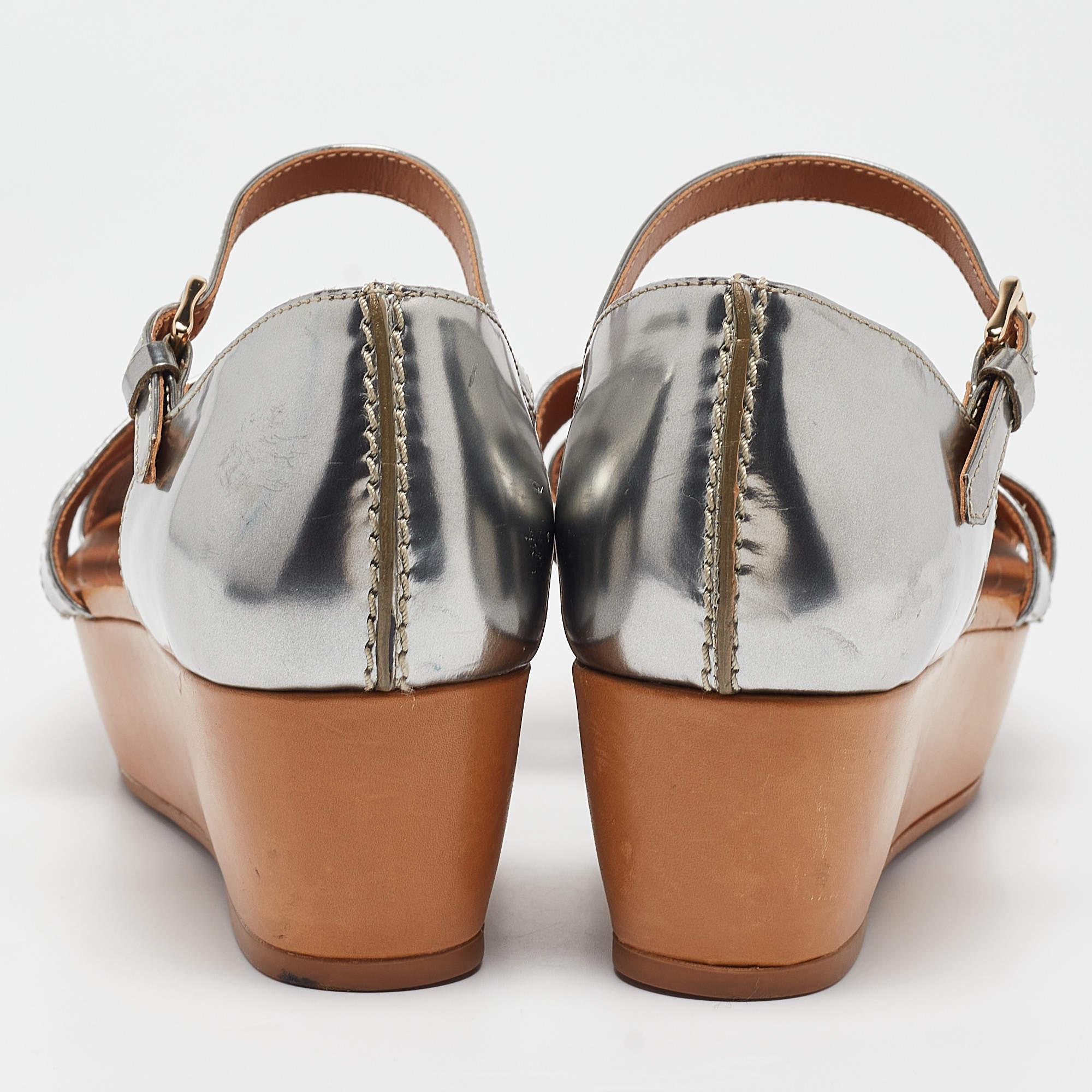 Women's Tod's Silver Leather Platform Sandals Size 40 For Sale
