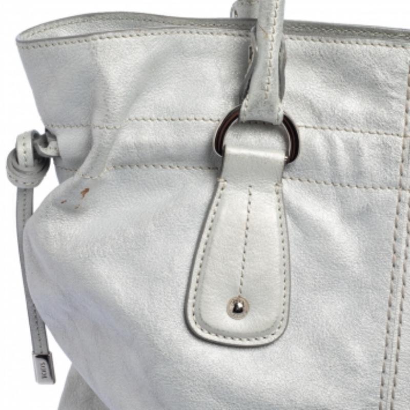 Tod's Silber Leder Restyling D Tasche Media Tote im Angebot 6